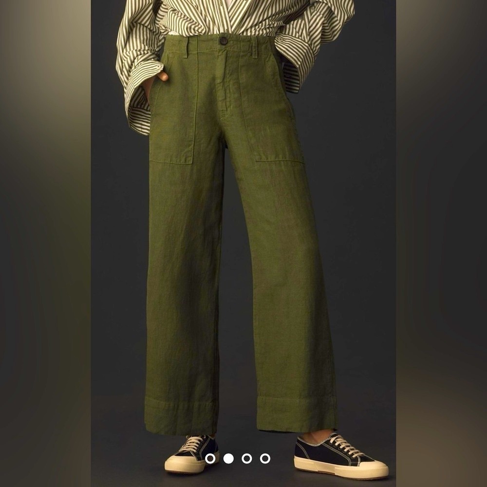 NWT Size 4P - Velvet by Graham & Spencer Dru Linen Pants in Army Green